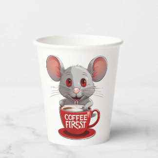 Adorable Caffeine Mouse in Red Mug Papieren Bekers