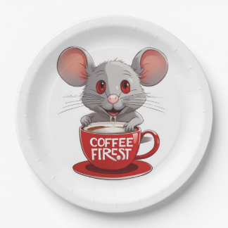 Adorable Caffeine Mouse in Red Mug Papieren Bordje