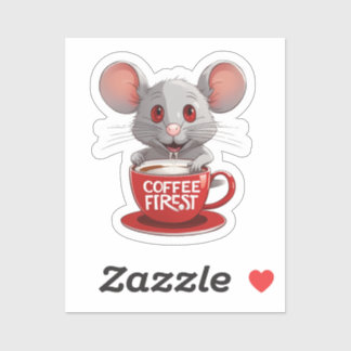 Adorable Caffeine Mouse in Red Mug Sticker