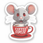 Adorable Caffeine Mouse in Red Mug Sticker (Voorkant)