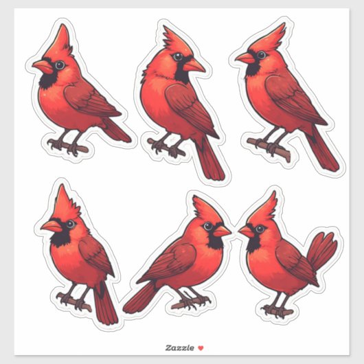 Adorable Cardinal Bird Sticker Collection (Feuille)