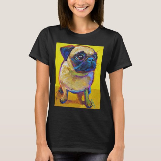 Adorable Carlin chiot sur T-shirt classique jaune (Devant)