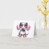 Adorable carte de chiot Whimsical Dachshund (Fleur jaune)