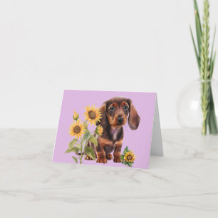 Adorable carte de voeux blanche chiot Dachshund