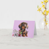 Adorable carte de voeux blanche chiot Dachshund (Fleur jaune)