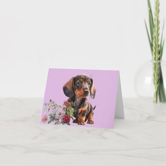 Adorable carte de voeux blanche chiot Dachshund (Devant)