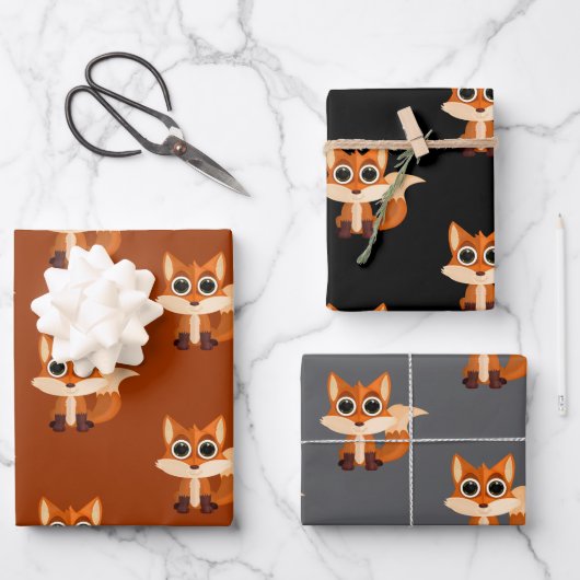 Adorable Cartoon Fox Gift Inpakpapier Vel (Voorkant)