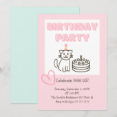 Adorable Cat&Cake Invitation Anniversaire (Devant / Derrière)