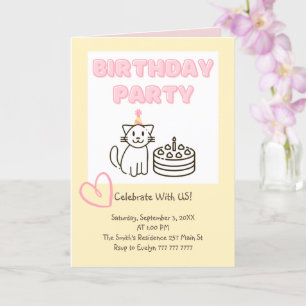 Adorable Cat&Cake Invitation Anniversaire