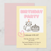 Adorable Cat&Cake Invitation Anniversaire (Devant / Derrière)