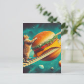 Adorable Cat on Cheeseburger Planet Briefkaart (Staand voorkant)