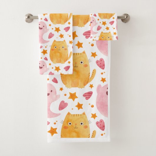 Adorable Cats and Ghosts Pattern Bad Handdoek (Insitu)