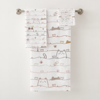 Adorable Cats Peeking Over Hearts  Bad Handdoek