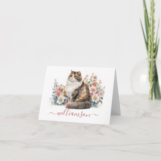 Adorable Chat dans le Jardin Aquarelle & Nom (Devant)