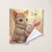 adorable chaton et petit lapin bébé, personnalisé (Gant de toilette)