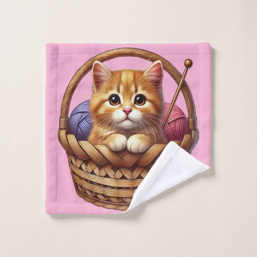 adorable chaton orange en panier avec fils (Gant de toilette)