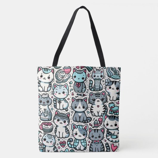Adorable Chats Doodle tout-sur-impression Sac four (Devant)