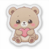 Adorable Chibi Bear with Heart  Sticker (Voorkant)
