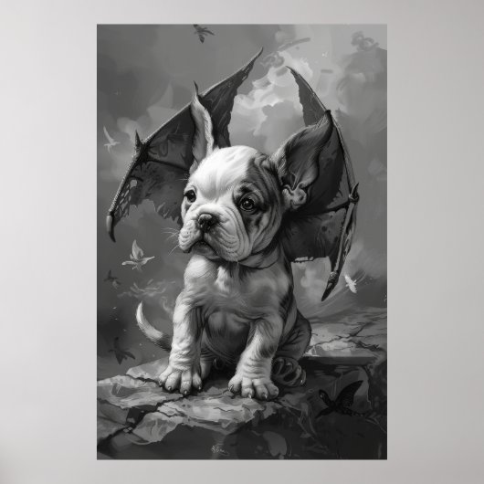 Adorable Chien avec Dragon Wings Imaginaire Poster (Devant)