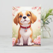 Adorable chien et fleurs Carte de vacances plat (Debout devant)