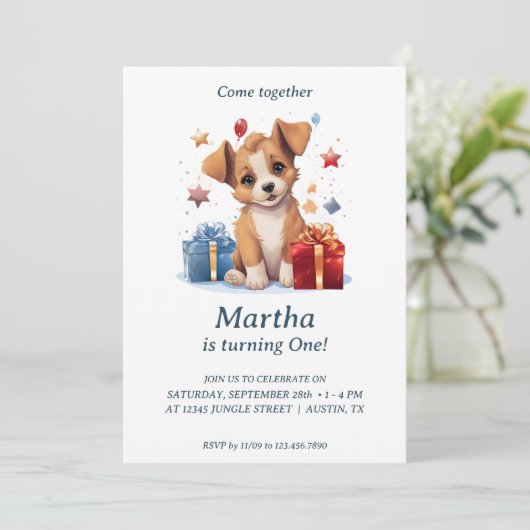 Adorable Chiot Paws : Invitation de fête d'anniver (Debout devant)