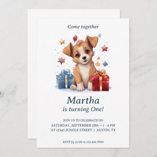 Adorable Chiot Paws : Invitation de fête d'anniver (Devant / Derrière)