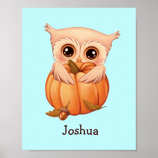 Adorable Chouette Bébé Automne Avec Nom Poster (Devant)