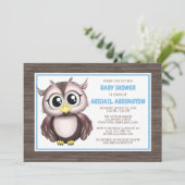 Adorable Chouette Brown Bleue Invitations de douch (Debout devant)
