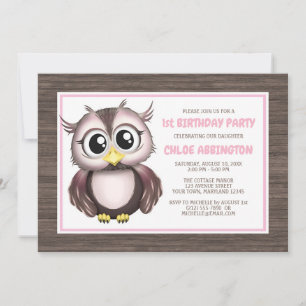 Adorable Chouette Brown rose Invitations d'anniver