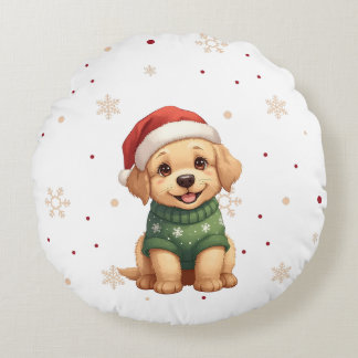 Adorable Christmas Dog - Festive Puppy Christmas Rond Kussen