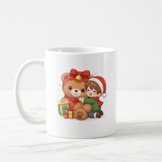 Adorable Christmas Teddy & Child Mug (Gauche)