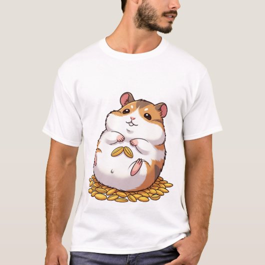 Adorable Chubby Hamster Sitting on Pile of Seeds T-shirt (Voorkant)