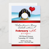 Adorable Coeur de pingouin Invitations de la Saint (Devant / Derrière)