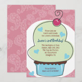 Adorable Cupcake Anniversaire Fête Invitation (Devant / Derrière)