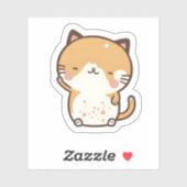 Adorable Cute Kawaii Chat Sat et Sticker souriant (Feuille)