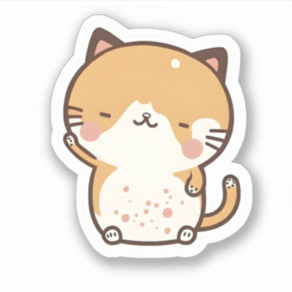 Adorable Cute Kawaii Chat Sat et Sticker souriant