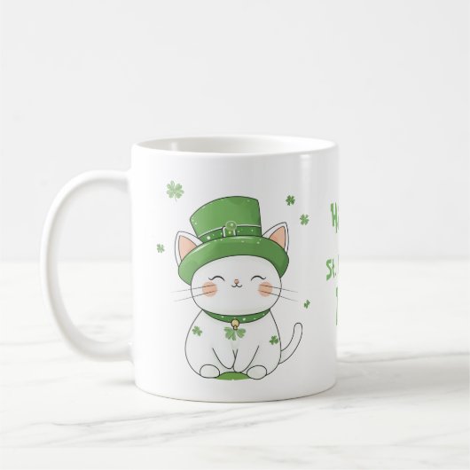 Adorable Cute Kawaii Chat St. Patrick’s Day Mug (Gauche)