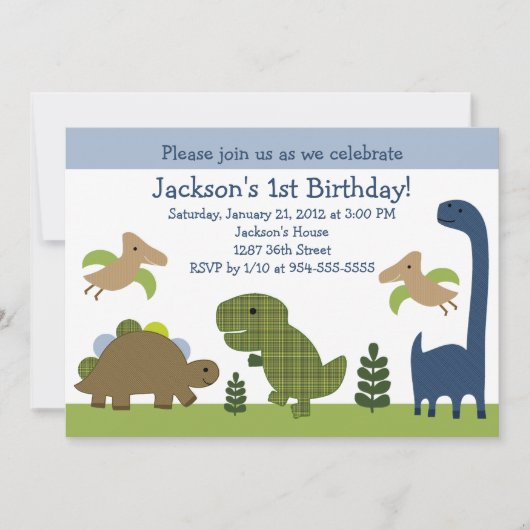 Adorable Dino/Dinosaures Invitation Anniversaire (Devant)