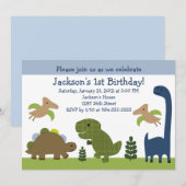 Adorable Dino/Dinosaures Invitation Anniversaire (Devant / Derrière)