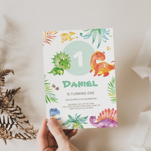 Adorable Dino Thématique Anniversaire Invitation