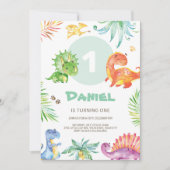 Adorable Dino Thématique Anniversaire Invitation (Devant)