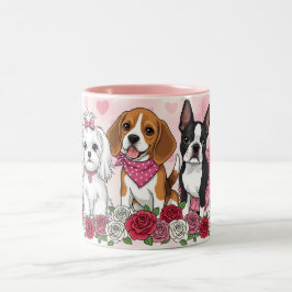 Adorable Dog Trio Roses Pet Lover Coffee Mug Tweekleurige Koffiemok