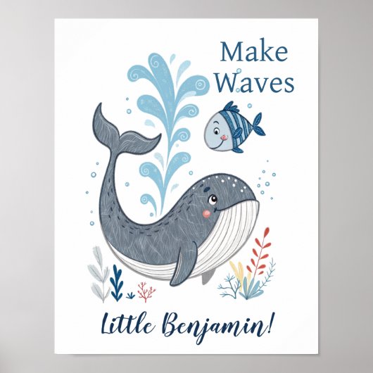 Adorable Doodle Whale Nursery Wall Art Poster (Devant)