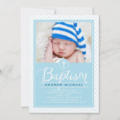 Adorable Dots Baptême Invitation - Bleu (Devant)