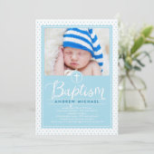 Adorable Dots Baptême Invitation - Bleu (Debout devant)