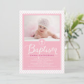 Adorable Dots Baptême Invitation - Rose (Debout devant)