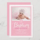 Adorable Dots Baptême Invitation - Rose (Devant / Derrière)