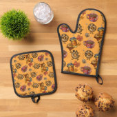 Adorable Doughnuts and Tea pattern Ovenwant & Pannenlap Set (Top down)