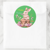 Adorable Easter Bunny on Tree Stump Sticker (Sac)