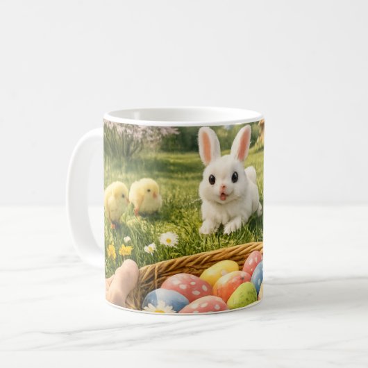 Adorable Easter Mug – Bunny, Chicks & Pastel Eggs (Devant gauche)